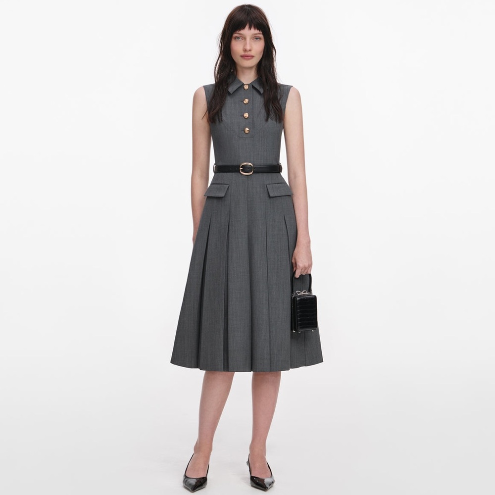 Self-Portrait NWOT GREY TAILORED PLEATED MIDI DRESS